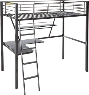 Homeroots 79" X 42" X 72" Silver And Black Metal Tube Loft Bed With Desk  Metal 285607