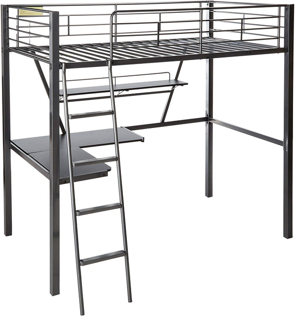 Homeroots 79" X 42" X 72" Silver And Black Metal Tube Loft Bed With Desk  Metal 285607