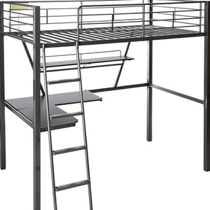 HomeRoots 79" Stylish Silver and Black Metal Tube Loft Bed with Desk for Space-Saving Teen Retreat 285607