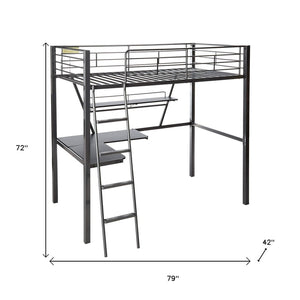 HomeRoots 79" Stylish Silver and Black Metal Tube Loft Bed with Desk for Space-Saving Teen Retreat 285607
