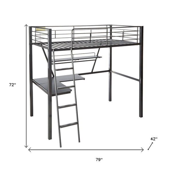 HomeRoots 79" Stylish Silver and Black Metal Tube Loft Bed with Desk for Space-Saving Teen Retreat 285607