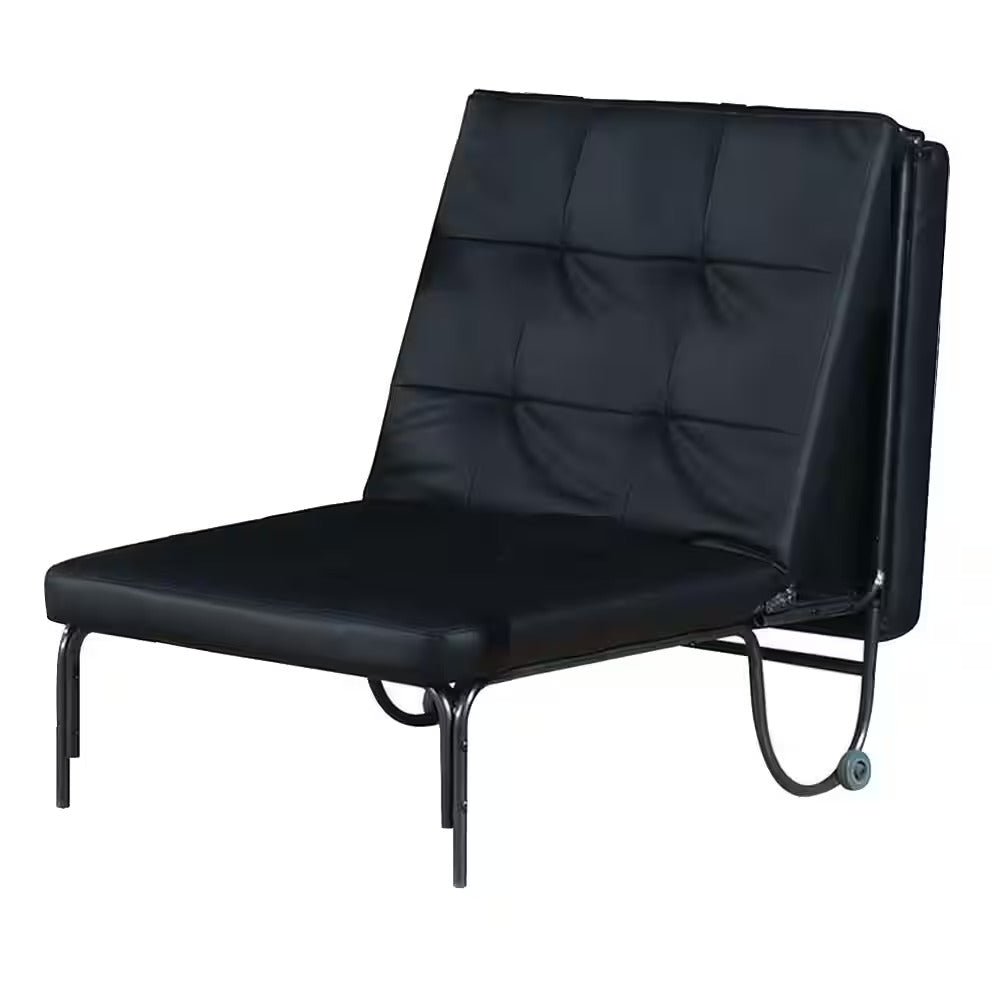 Homeroots 75" Black Faux Leather Tufted Convertible Chair   285608