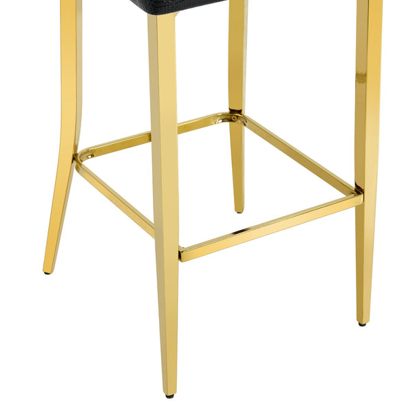 English Elm A Set of 2 Crocodile Embossed Pvc Barstools with Crystal Clasp Detail for Home Bars Black W3875P383116