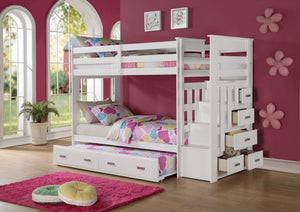 Homeroots 97" X 43" X 68" Twin Over Twin White Storage Ladder And Trundle  Bunk Bed  Wood 285615