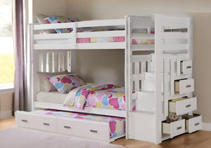 Homeroots 97" X 43" X 68" Twin Over Twin White Storage Ladder And Trundle  Bunk Bed  Wood 285615