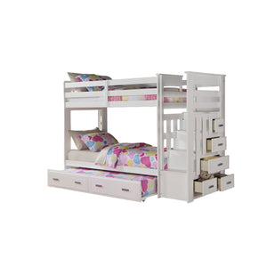 Homeroots 97" X 43" X 68" Twin Over Twin White Storage Ladder And Trundle  Bunk Bed  Wood 285615