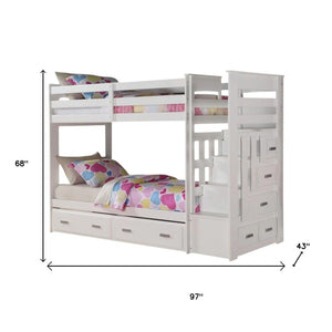 HomeRoots 97" Twin Over Twin White Bunk Bed with Storage Ladder & Trundle - Space-Saving Design for Kids Rooms 285615