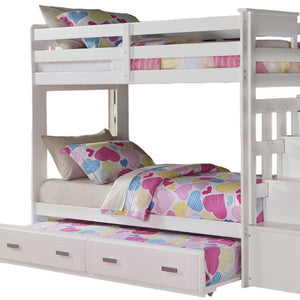 Homeroots 97" X 43" X 68" Twin Over Twin White Storage Ladder And Trundle  Bunk Bed  Wood 285615