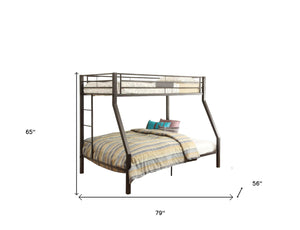 Homeroots 79" X 56" X 65" Twin Over Full Brown Metal Tube Bunk Bed  Metal 285617