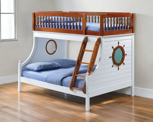 Homeroots Brown And White Full Coastal Bunk Bed  Wood 285627