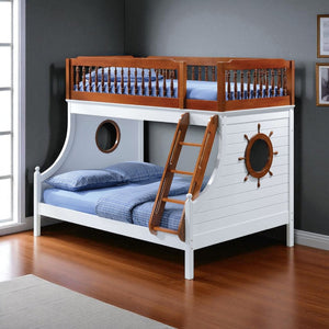 HomeRoots Brown Twin Over Full Solid Wood Bunk Bed – Stylish Coastal Design for Space-Saving Sleep Solutions 285627