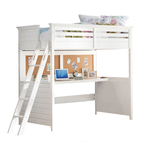 Homeroots 83" X 45" X 74" Twin White Poplar Wood Loft Bed With Desk  Wood 285631