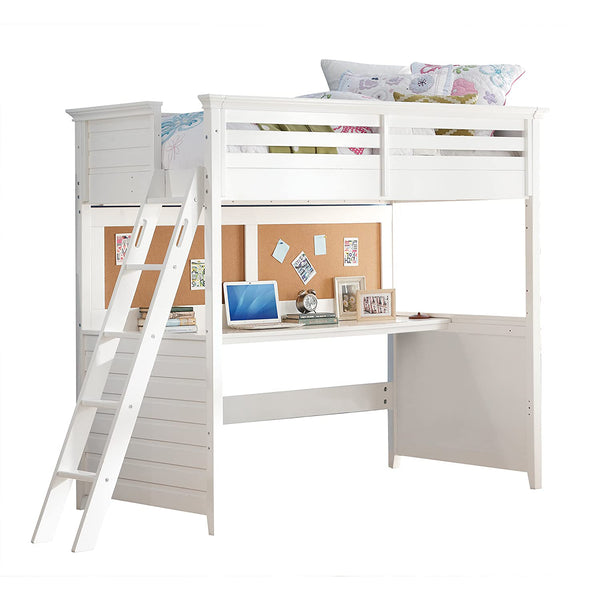 Homeroots 83" X 45" X 74" Twin White Poplar Wood Loft Bed With Desk  Wood 285631