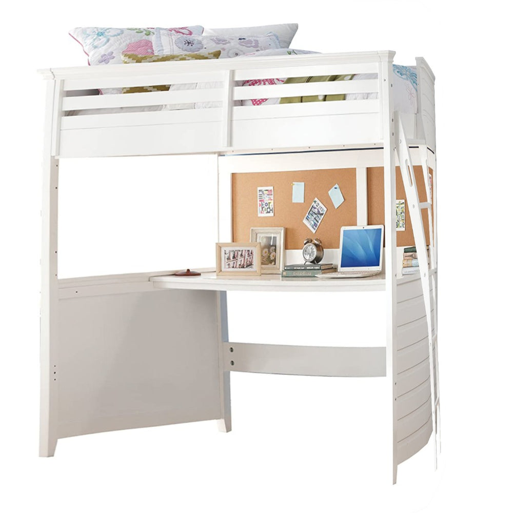 HomeRoots 83" Twin White Poplar Wood Loft Bed with Desk - Stylish Space-Saving Design for Modern Bedrooms! 285631