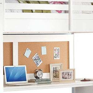 HomeRoots 83" Twin White Poplar Wood Loft Bed with Desk - Stylish Space-Saving Design for Modern Bedrooms! 285631