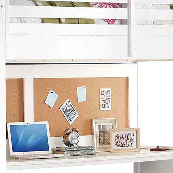 HomeRoots 83" Twin White Poplar Wood Loft Bed with Desk - Stylish Space-Saving Design for Modern Bedrooms! 285631