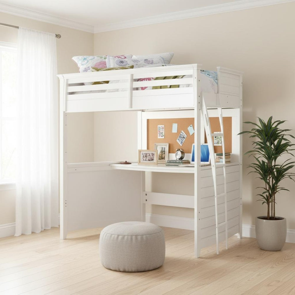 HomeRoots 83" Twin White Poplar Wood Loft Bed with Desk - Stylish Space-Saving Design for Modern Bedrooms! 285631