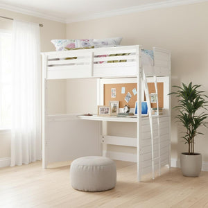 HomeRoots 83" Twin White Poplar Wood Loft Bed with Desk - Stylish Space-Saving Design for Modern Bedrooms! 285631