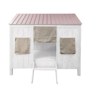 HomeRoots White Solid Wood Full House Bed - Stylish, Durable Design for Cozy Bedrooms with Integrated Headboard White And Pink 285632