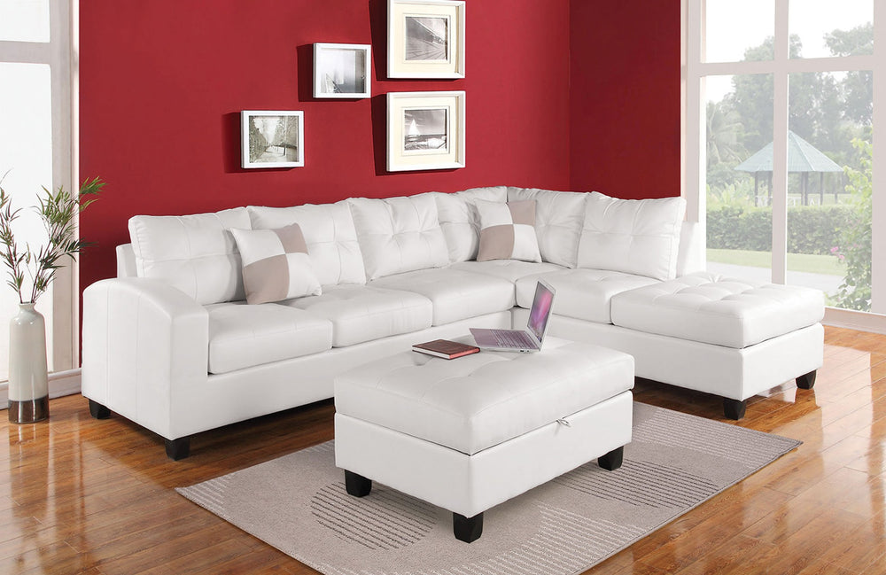 Homeroots 78" X 33" X 34" White Bonded Leather Reversible Sectional Sofa With 2 Pillows   285635