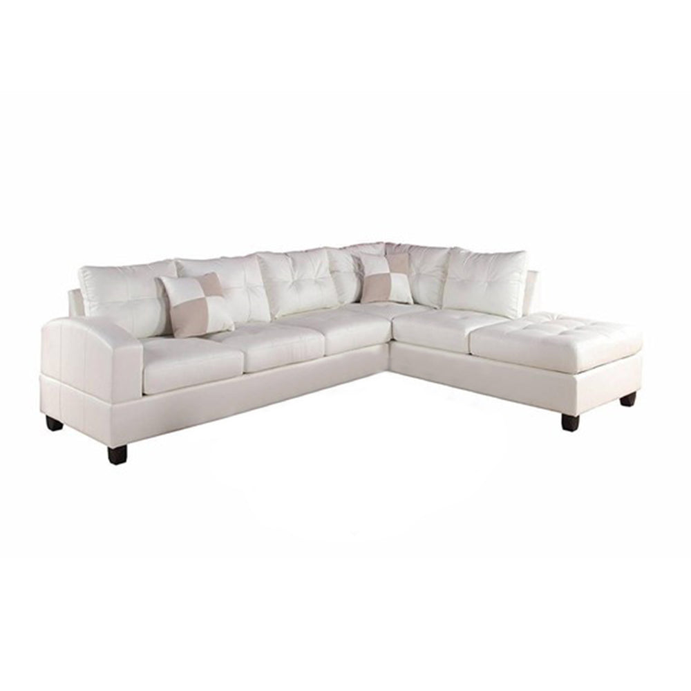 Homeroots 78" X 33" X 34" White Bonded Leather Reversible Sectional Sofa With 2 Pillows   285635