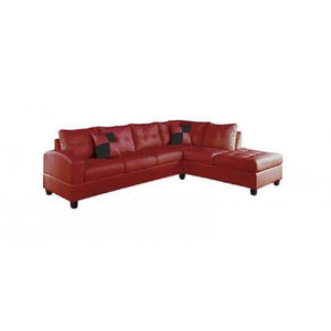 Homeroots 78" X 33" X 34" Red Bonded Leather Reversible Sectional Sofa With 2 Pillows   285637