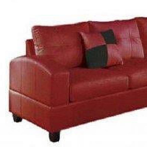 Homeroots 78" X 33" X 34" Red Bonded Leather Reversible Sectional Sofa With 2 Pillows   285637