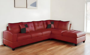Homeroots 78" X 33" X 34" Red Bonded Leather Reversible Sectional Sofa With 2 Pillows   285637