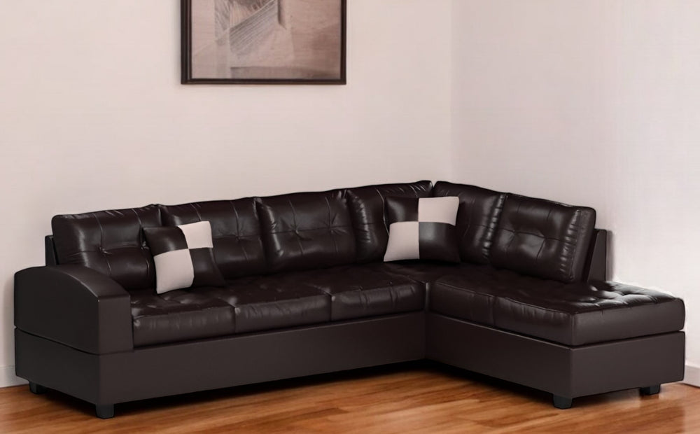 Homeroots 111" X 78" X 34" Black Bonded Leather Reversible Sectional Sofa With 2 Pillows   285639