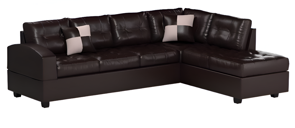 Homeroots 111" X 78" X 34" Black Bonded Leather Reversible Sectional Sofa With 2 Pillows   285639