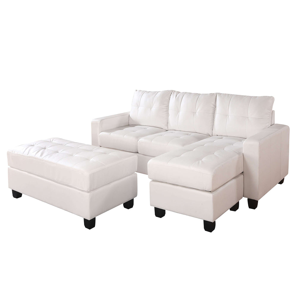 Homeroots 83" X 57" X 35" White Bonded Leather Match Sectional Sofa With Ottoman   285641