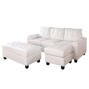 Homeroots 83" X 57" X 35" White Bonded Leather Match Sectional Sofa With Ottoman   285641