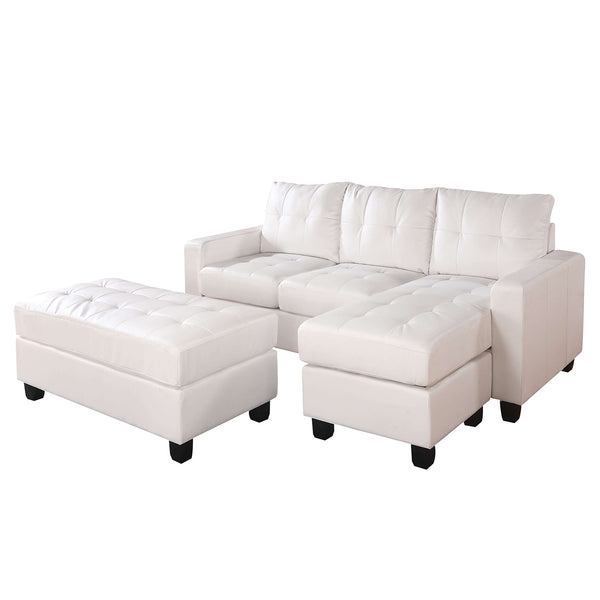 Homeroots 83" X 57" X 35" White Bonded Leather Match Sectional Sofa With Ottoman   285641