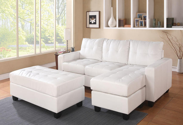 Homeroots 83" X 57" X 35" White Bonded Leather Match Sectional Sofa With Ottoman   285641