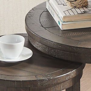 English Elm (1 Coffee Table+1 Side Table) Two-piece Pine Wood Round Set with Wheels Rustic Living Room Dark Brown W2582S00194