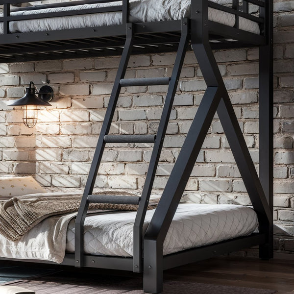 English Elm Twin Over Full Metal Bunk Bed Low Profile Heavy Duty Frame for Kids Guest Rooms W5305P463443