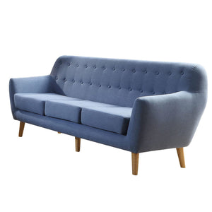 Homeroots 78" Blue Linen Sofa With Brown Legs   285658