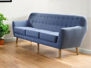 Homeroots 78" Blue Linen Sofa With Brown Legs   285658