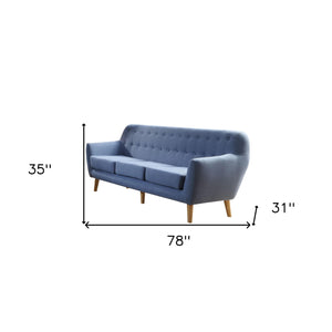 Homeroots 78" Blue Linen Sofa With Brown Legs   285658