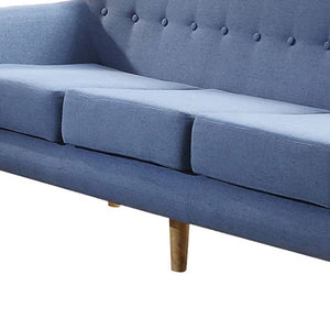 Homeroots 78" Blue Linen Sofa With Brown Legs   285658
