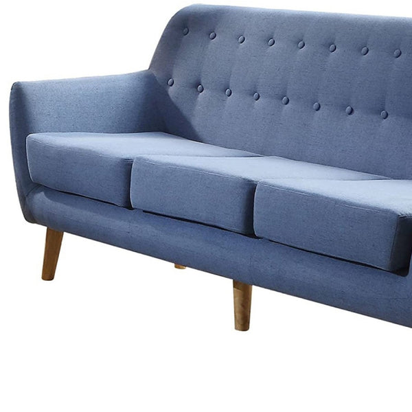 Homeroots 78" Blue Linen Sofa With Brown Legs   285658