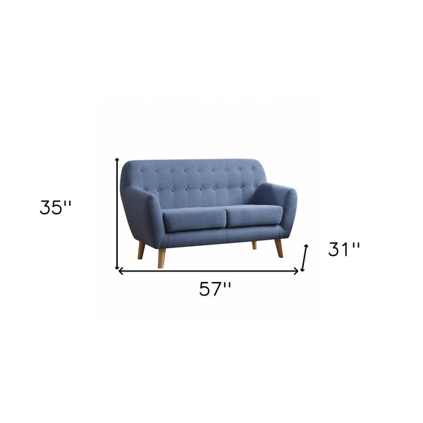 Homeroots 57" X 31" X 35" Blue Linen Loveseat   285659