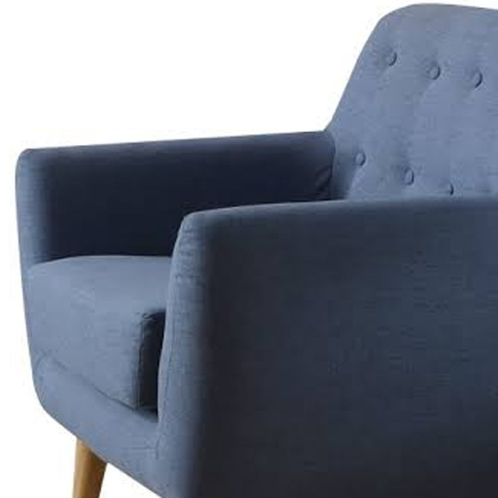HomeRoots 35" Blue and Brown Linen Arm Chair - Modern Elegance for Living Rooms, Bedrooms, and Offices! 285660