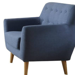 HomeRoots 35" Blue and Brown Linen Arm Chair - Modern Elegance for Living Rooms, Bedrooms, and Offices! 285660