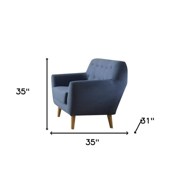 HomeRoots 35" Blue and Brown Linen Arm Chair - Modern Elegance for Living Rooms, Bedrooms, and Offices! 285660