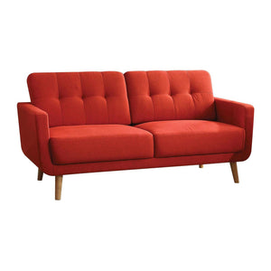Homeroots 74" Red Linen Sofa With Wood Brown Legs   285661