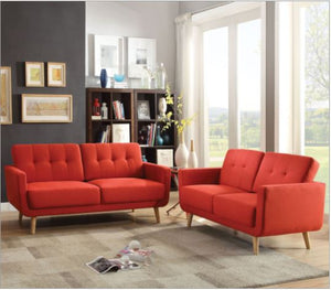 Homeroots 74" Red Linen Sofa With Wood Brown Legs   285661
