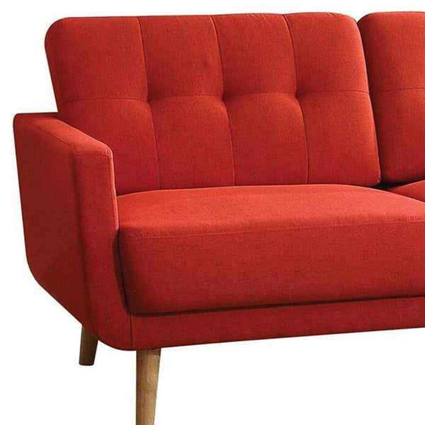 Homeroots 74" Red Linen Sofa With Wood Brown Legs   285661