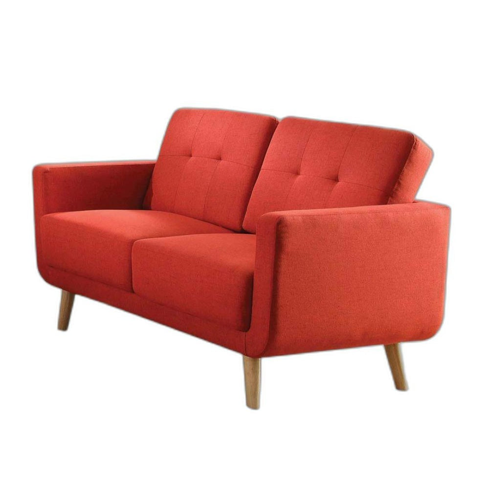 HomeRoots 56" Mid-Century Modern Red Linen Loveseat - Stylish & Comfortable Seating for Living Rooms & Offices 285662
