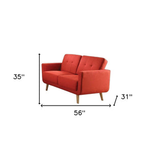 HomeRoots 56" Mid-Century Modern Red Linen Loveseat - Stylish & Comfortable Seating for Living Rooms & Offices 285662